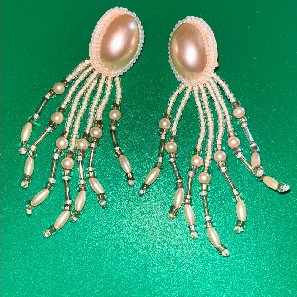 RARE Vintage Y2K 1980s 1990s oversized faux pearl beads post dangle earrings